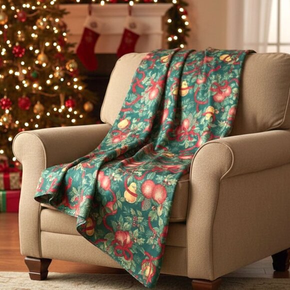 Christmas Fabric 61x94" Tablecloth Crafting Sewing Holiday Festive Berries Holly - Picture 1 of 6
